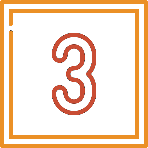 A picture of the number three in an orange frame.